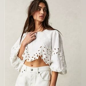 Free People Oleander Top Eyelet Blouse White Small